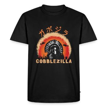 Drôle de dinde Bird Gobble Monster Thanksgiving - T-shirt Premium bio Homme - noir - Devant - Nico (187cm)