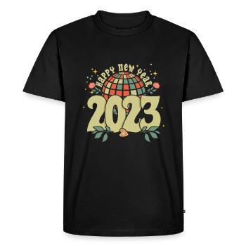 Rétro 2023 Hello 2023 Groovy New Year Vintage - T-shirt Premium bio Homme - noir - Devant - Nico (187cm)