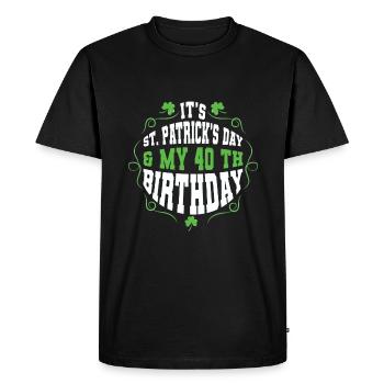 Birth Age 40 Shamrock Saint Patrick Day - Men's Premium Organic T-Shirt - black - Front - Nico (187cm)