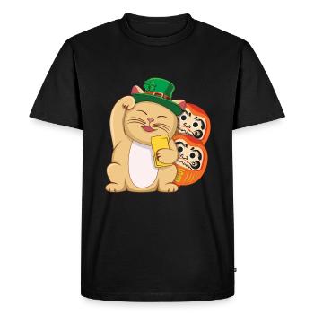 Lucky Luck Cat Happy Saint Patrick Day - Men's Premium Organic T-Shirt - black - Front - Nico (187cm)