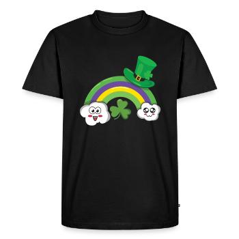 Kawaii Clouds Rainbow Happy Saint Patrick Day - Men's Premium Organic T-Shirt - black - Front - Nico (187cm)