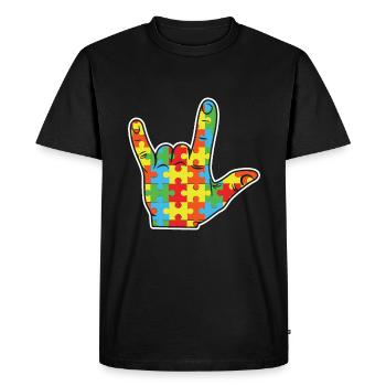 Hand Sign Rock Puzzle Sensibilisation spéciale à l’autisme - T-shirt Premium bio Homme - noir - Devant - Nico (187cm)