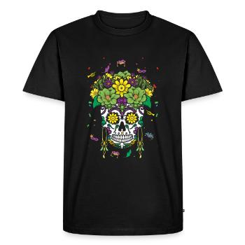 Flower Sugar Bone Muertos Halloween Mardi Gras - Men's Premium Organic T-Shirt - black - Front - Nico (187cm)