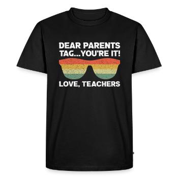 Retro Parents It Day Of School Happy Last Teacher - Men's Premium Organic T-Shirt - black - Front - Nico (187cm)