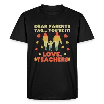 Vintage Parents Day Of School Happy Last Teacher - Men's Premium Organic T-Shirt - black - Front - Nico (187cm)
