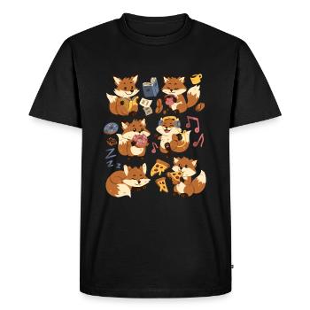 Fox: Pizza, Donut, Coffee, Music, Book Reading - Men's Premium Organic T-Shirt - black - Front - Nico (187cm)