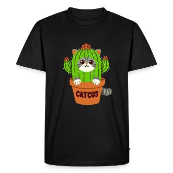 Jeu de mots Cactus chat - Catcus - T-shirt Premium bio Homme - noir - Devant - Nico (187cm)