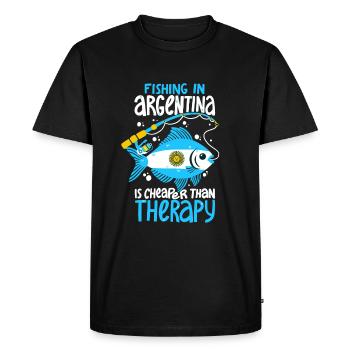 Fishing in Argentina is cheaper than therapy - Men's Premium Organic T-Shirt - black - Front - Nico (187cm)