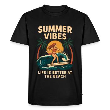 Vibrations estivales Surfergirl - T-shirt Premium bio Homme - noir - Devant - Nico (187cm)