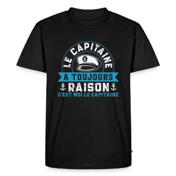 Humour | Le capitaine à toujours raison c'est moi - T-shirt Premium bio Homme - noir - Devant - Nico (187cm)