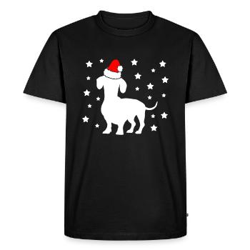 Teckel de Noël avec des étoiles de chapeau de Père Noël - T-shirt Premium bio Homme - noir - Devant - Nico (187cm)