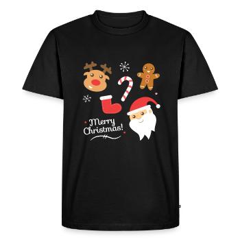 Joyeux Noël mignon, Père Noël, Rennes, Pain d'épice - T-shirt Premium bio Homme - noir - Devant - Nico (187cm)