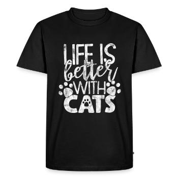 La vie est meilleure avec les chats - Funny Cat Dictons - T-shirt Premium bio Homme - noir - Devant - Nico (187cm)