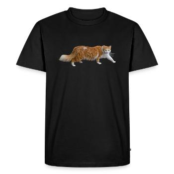 Chat à poil long blanc brun clair, en marchant, photographie - T-shirt Premium bio Homme - noir - Devant - Nico (187cm)