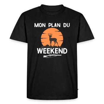 t-shirt humour chasse mon plan cadeau chasseur - T-shirt Premium bio Homme - noir - Devant - Nico (187cm)