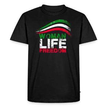 Woman Life Freedom, Font,Iran,Flag - Men's Premium Organic T-Shirt - black - Front - Nico (187cm)
