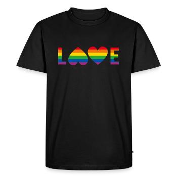 LGBTQIA+ Love Hearts Rainbow Flag - Men's Premium Organic T-Shirt - black - Front - Nico (187cm)