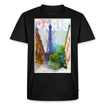 Paris Vintage Eiffel Tower Travel Poster - Men's Premium Organic T-Shirt - black - Front - Nico (187cm)
