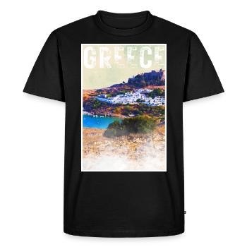 Greece Vintage Travel Poster with the City of Lindos - Men's Premium Organic T-Shirt - black - Front - Nico (187cm)