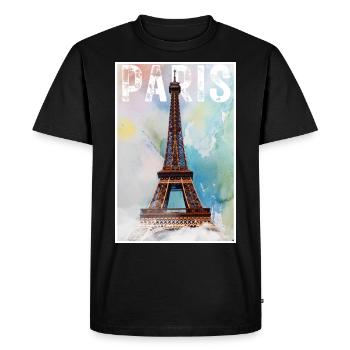 Paris Vintage Eiffel Tower Travel Poster - Men's Premium Organic T-Shirt - black - Front - Nico (187cm)