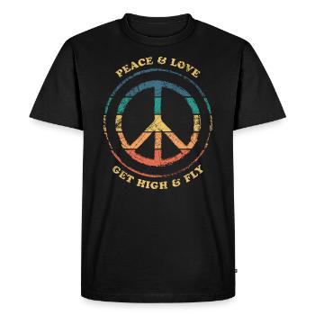 Signe de paix Peace & Love - T-shirt Premium bio Homme - noir - Devant - Nico (187cm)