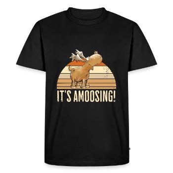 Droll Moose Animal Motif Scandinavia Moose Saying - Men's Premium Organic T-Shirt - black - Front - Nico (187cm)