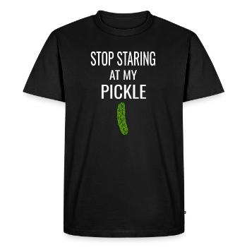 Les hommes qui disent drôle arrêtent de regarder mon cornichon - T-shirt Premium bio Homme - noir - Devant - Nico (187cm)