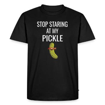 Humour Homme Concombre Arrête de regarder mon cornichon - T-shirt Premium bio Homme - noir - Devant - Nico (187cm)
