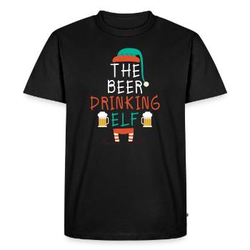 Christmas Beer Humor The Beer Drinking Elf - Men's Premium Organic T-Shirt - black - Front - Nico (187cm)