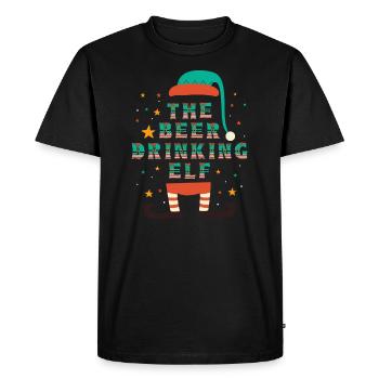 Christmas Beer Humor The Beer Drinking Elf - Men's Premium Organic T-Shirt - black - Front - Nico (187cm)