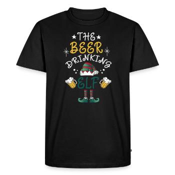 Christmas Beer Humor The Beer Drinking Elf - Men's Premium Organic T-Shirt - black - Front - Nico (187cm)