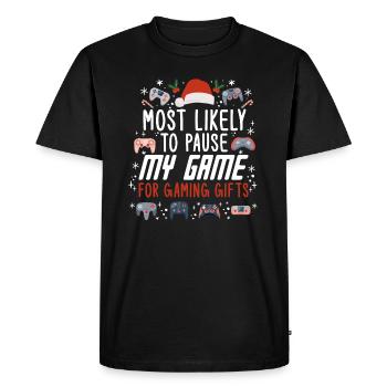 Christmas Gamer Pause My Game For Gaming Gifts - Men's Premium Organic T-Shirt - black - Front - Nico (187cm)