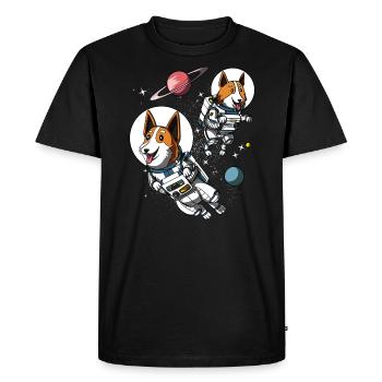 Cute Corgi Dog Space Astronauts - Men's Premium Organic T-Shirt - black - Front - Nico (187cm)