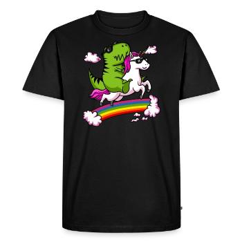 T-Rex Dinosaure Equitation Unicorn Magical Rainbow - T-shirt Premium bio Homme - noir - Devant - Nico (187cm)