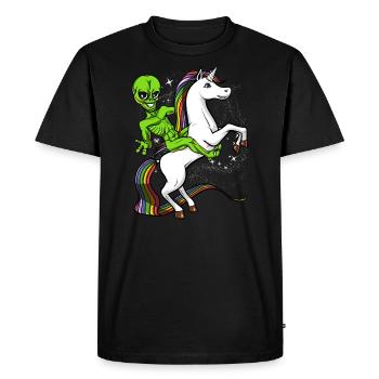 Space Alien Riding Unicorn UFO Cosmic - Men's Premium Organic T-Shirt - black - Front - Nico (187cm)