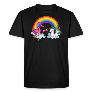 Unicorn Flamingo Wine Drinking Rainbow Party - Men's Premium Organic T-Shirt - black - Front - Nico (187cm)
