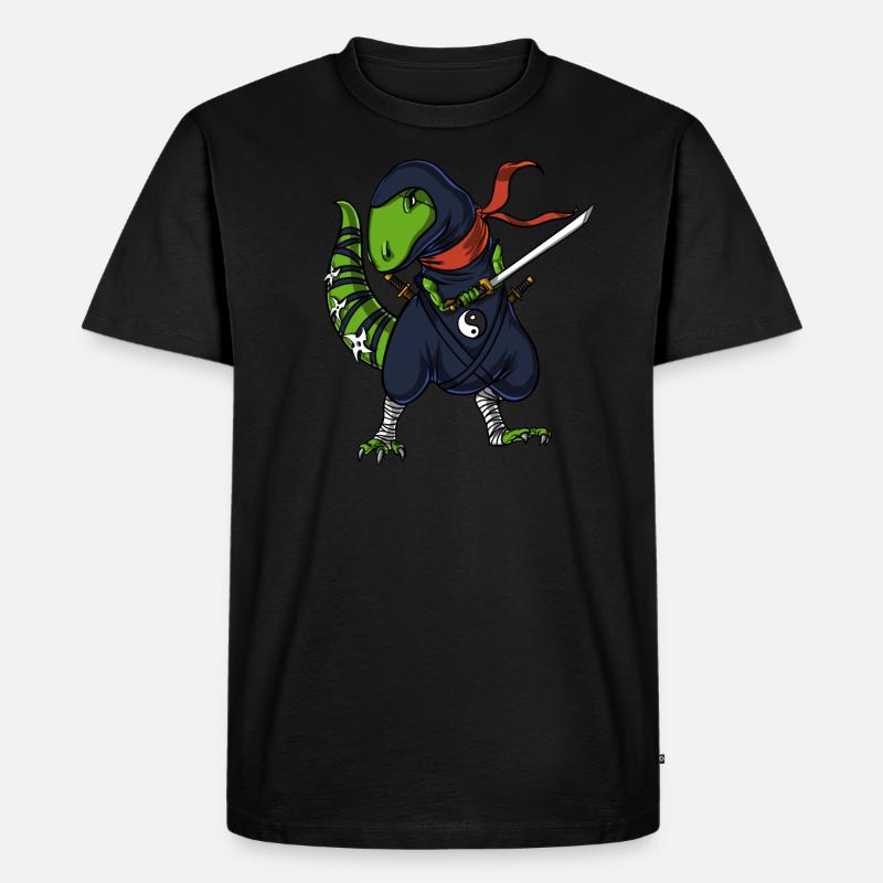 T-Rex Dinosaurier Ninja Krieger Samurai - Männer Premium Bio T-Shirt - Schwarz