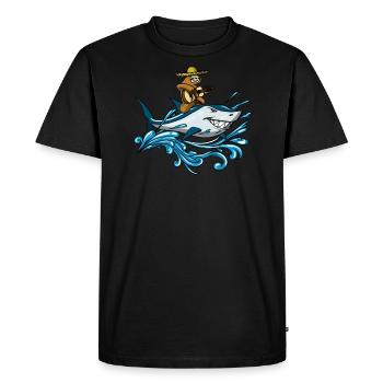 Lazy Sloth Cowboy With Guitar Riding Ocean Shark - Men's Premium Organic T-Shirt - black - Front - Nico (187cm)