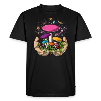 Psychedelic Magic Mushrooms Space Planets Trip - Men's Premium Organic T-Shirt - black - Front - Nico (187cm)