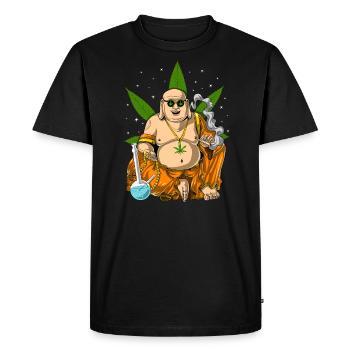 Bouddha fumer de l'herbe - T-shirt Premium bio Homme - noir - Devant - Nico (187cm)