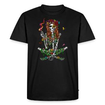Hippie Skeleton Smoking Psychedelic Weed - Men's Premium Organic T-Shirt - black - Front - Nico (187cm)