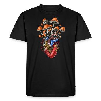 Steampunk Magic Mushrooms Heart - Men's Premium Organic T-Shirt - black - Front - Nico (187cm)