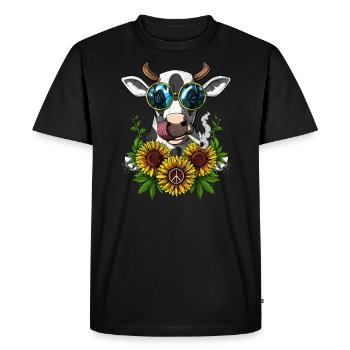 Hippie Cow Smoking Weed - Men's Premium Organic T-Shirt - black - Front - Nico (187cm)