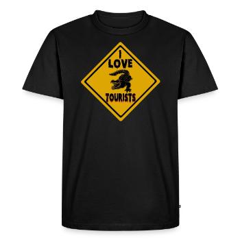 I Love Tourists Panneau routier - T-shirt Premium bio Homme - noir - Devant - Nico (187cm)