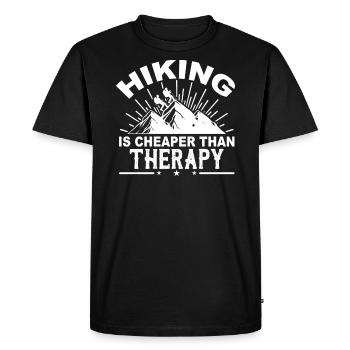 Hiking Is Cheaper Than Therapy - Men's Premium Organic T-Shirt - black - Front - Nico (187cm)