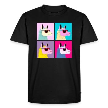 Pop-Art - Llama With Sunglasses - Men's Premium Organic T-Shirt - black - Front - Nico (187cm)
