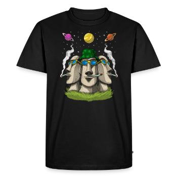 Statues hippies d’île de Pâques - T-shirt Premium bio Homme - noir - Devant - Nico (187cm)
