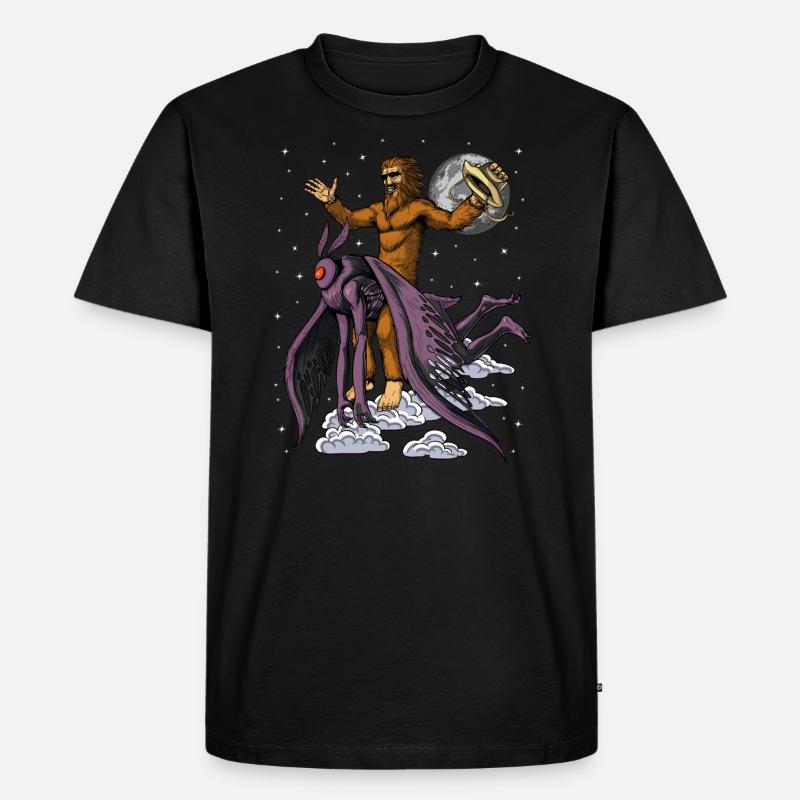 Bigfoot Riding Mothman - Männer Premium Bio T-Shirt - Schwarz