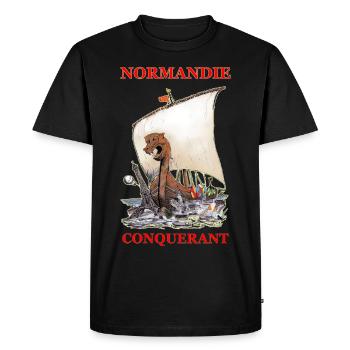 NORMANDIE CONQUERANT création Louis RUNEMBERG © - T-shirt Premium bio Homme - noir - Devant - Nico (187cm)