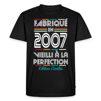 Anniversaire 18 ans - Fabriqué en 2007 - T-shirt Premium bio Homme - noir - Devant - Nico (187cm)